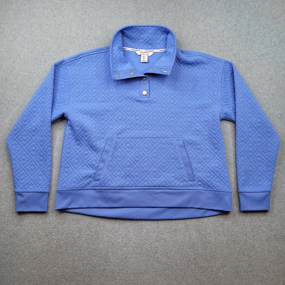 Tommy Bahama Pullover Womens Large Blue Quilted Snap Neck Everyday Active